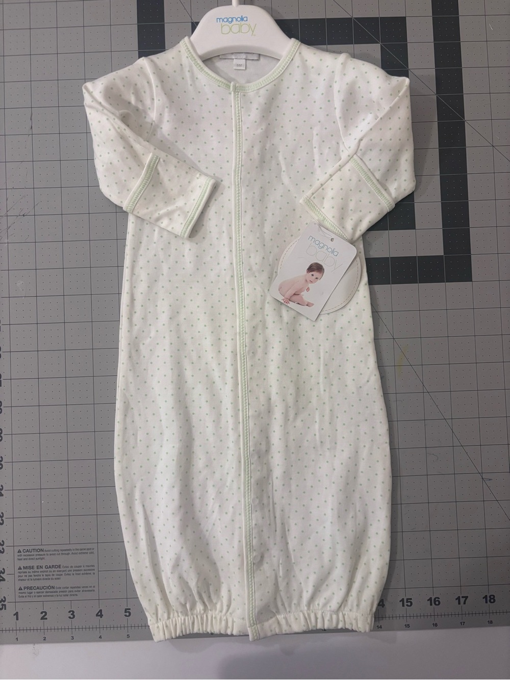 Magnolia Baby White & Light Green Dot Baby Sleep Gown